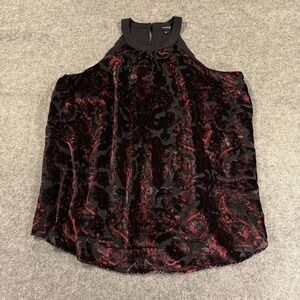 Torrid Blouse Womens 1 Black Red Velvet Burnout‎ Witchy Gothic Sleeveless Top